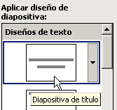 Panel de tareas: Diseño de la diapositiba- Diapositiva de título