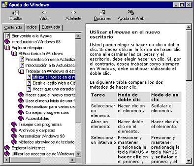 Ayuda de Win98 - Utilizar el mouse en el nuevo escritorio