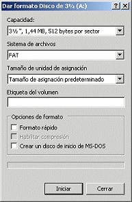 Diálogo: Formatear drive A: (WinXP)
