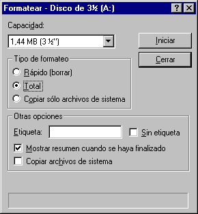 Diálogo- Formatear Drive A