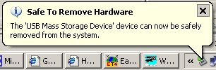 Message: It is safe to remove hardware