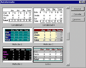 Diálogo: Autoformato en Excel 2000