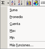 Botón: Autosuma -  lista (Excel 2002)