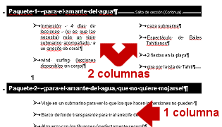 Texto: Paqueta 1 - 2 columnas; Paqueta 2 - 1 columna