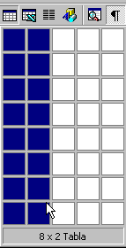 Botón:  Insertar tabla - paleta  2 x 8