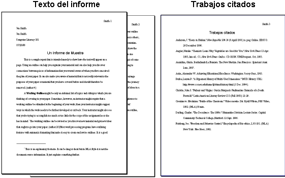 El informe del ejemplo en el estilo de MLA con 2 páginas del cuerpo y uno página = Trabajos Citados