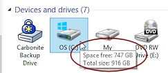 Screen Tip: Free space on drive (Win8.1)