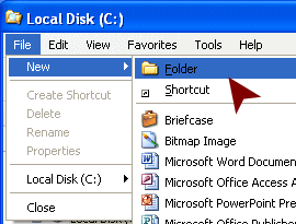 Windows Explorer: File > New > Folder (WinXP)