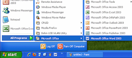 Start Menu > All Programs > Microsoft Office > Word 2003 (WinXP)