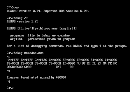 DOS command window = Debug