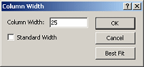 Dialog: Column Width - width is 25 pts.