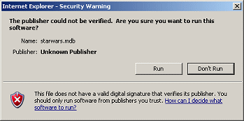 Dialog: Security Warning - publisher could not be verified