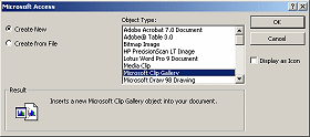 Dialog: Insert Object: Clip Gallery