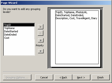 Dialog: Page Wizard - step 2: Grouping