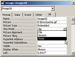 Dialog: Properties for an image