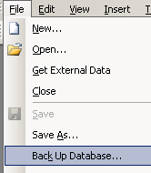Menu: File | Back Up Database