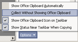 Task Pane: Clipboard Options - Collect without showing