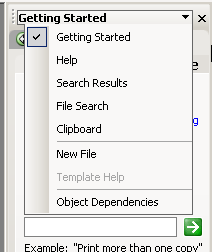Task Pane:Getting Started - list of panes (2003)