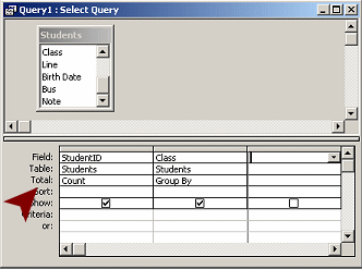 Query Design View: Total