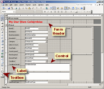 Form Design View - labeled