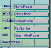 Form Design View: Controls for phone numbers