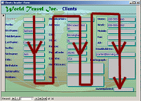 Form View: Clients-header, tab order marked