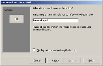 Command Button Wizard: Page 4 - name the button, PreviewReport