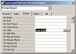 Dialog: Properties - command button, On Click = Form Hide