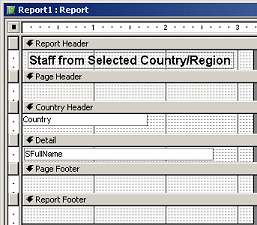 Report Design View: Staff-select country/region