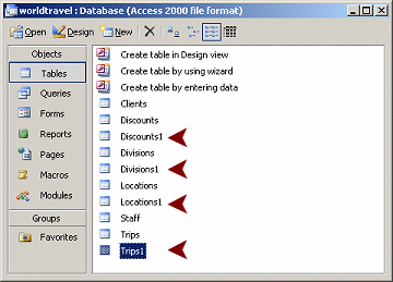 Database Window: Duplicate tables