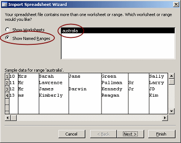Dialog: Import Spreadsheet Wizard - step 1: Show Named Ranges