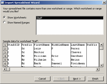 Dialog: Import Spreadsheet Wizard - step 1: Which worksheet or range?