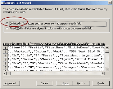 Dialog: Import Text Wizard - step 1: delimited or fixed width