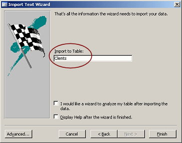 Dialog: Import Text Wizard - step 6: table name