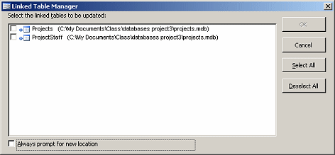 Dialog: Linked Table Manager