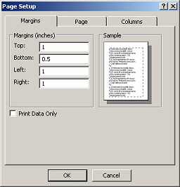Dialog: Page Setup - bottom margin as 0.5 inch