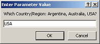 Dialog: Parameter - Which Country/Region: Argentina, Australia, USA?