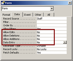 Dialog: Properties - Form with settings to make it read-only