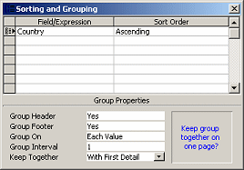 Dialog: Sorting and Grouping - country