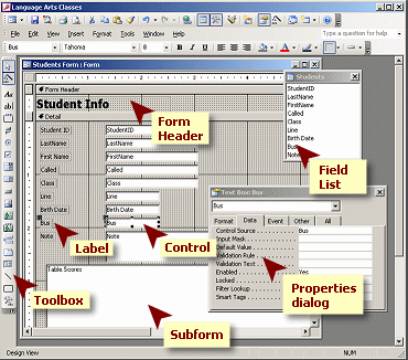 Form Design View with labeled parts