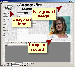 Form with background, static image and data control containing an image