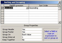Dialog: Sorting and Grouping - one group