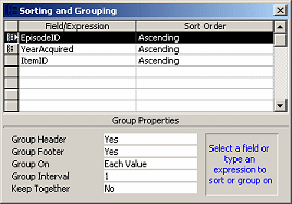 Dialog: Sorting and Grouping - two groups, one sort