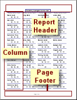 Print Preview: 4 columns with report and page header/footer stretching across the page