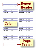 Print Preview: 2 columns. Report and Page header/footer within column width