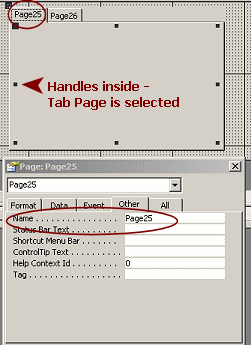 Tab Page selected, with its Properties dialog