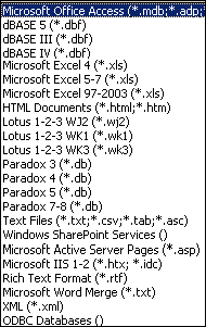 Export formats for a table