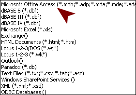 File types for importing from Access database