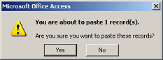Message: You are about to paste 1 record(s).