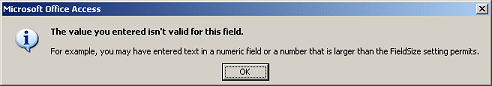 Message: The value you entered isn't valid for this field.